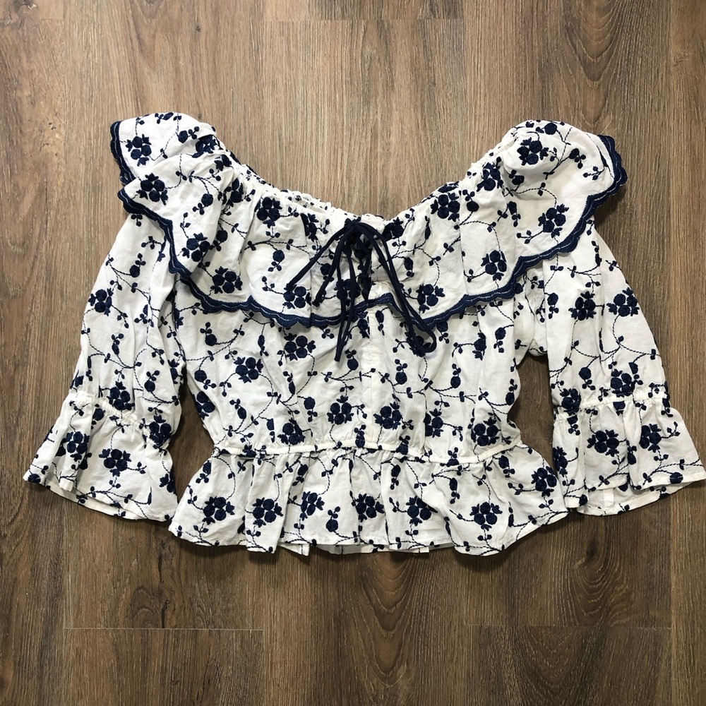 Zara Embroidered Ruffle Crop Top - Picture 5 of 15
